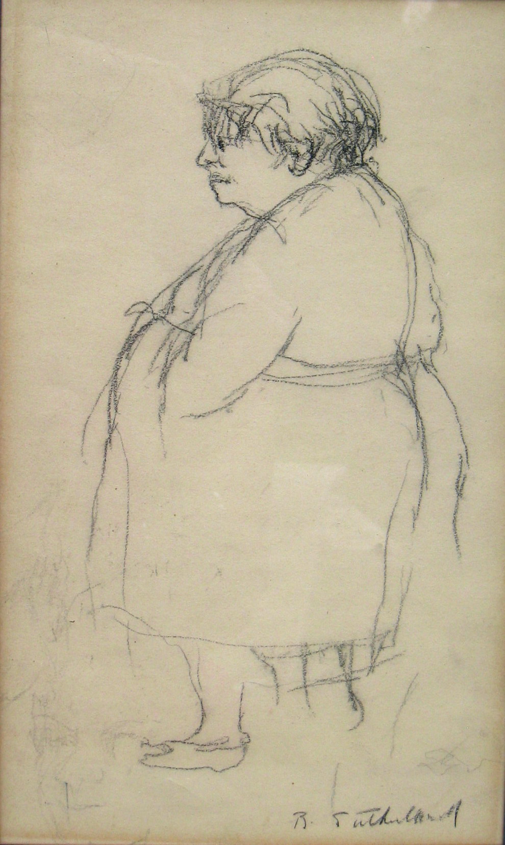 sketch of large woman in housecoat